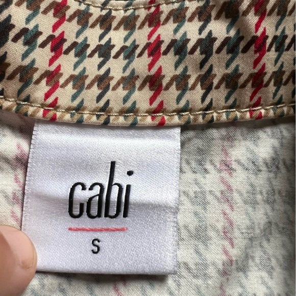 Cabi Houndstooth Sherlock Coat Trenchcoat Brown Red Cream Beige Women size Small - Picture 7 of 12